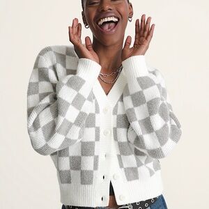 Women’s Vans Evelyn Checkered Cardigan Gray and White Sz Large